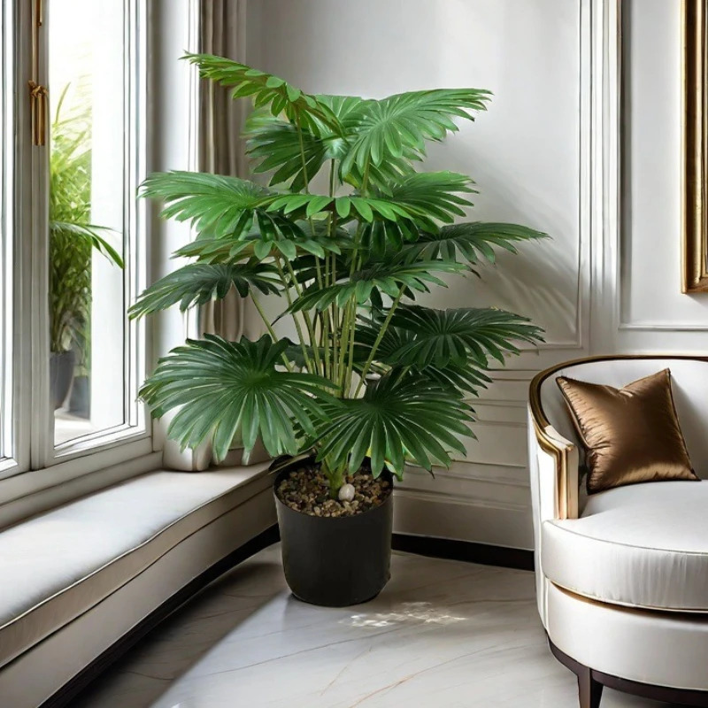 Artificial Fan Leaf Tropical Plants, Green Imitation Palm Tree Plastic Fake Tree Hotel Home Office Decoration 60cm To 79cm