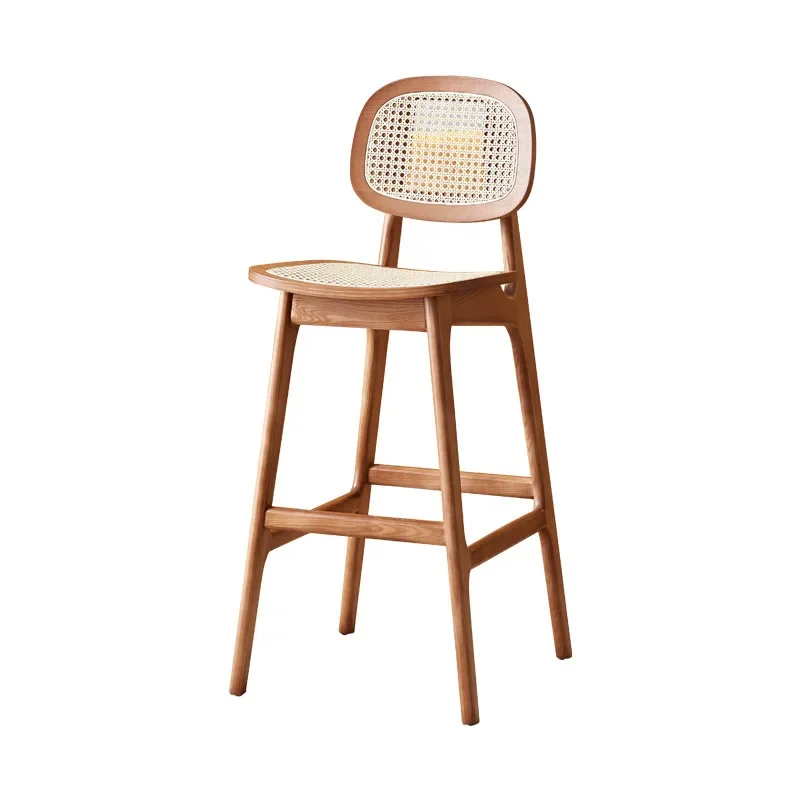 Nordic solid wood high bar chair, real vine backrest dining chair, homestay restaurant cafe clear 5 groups