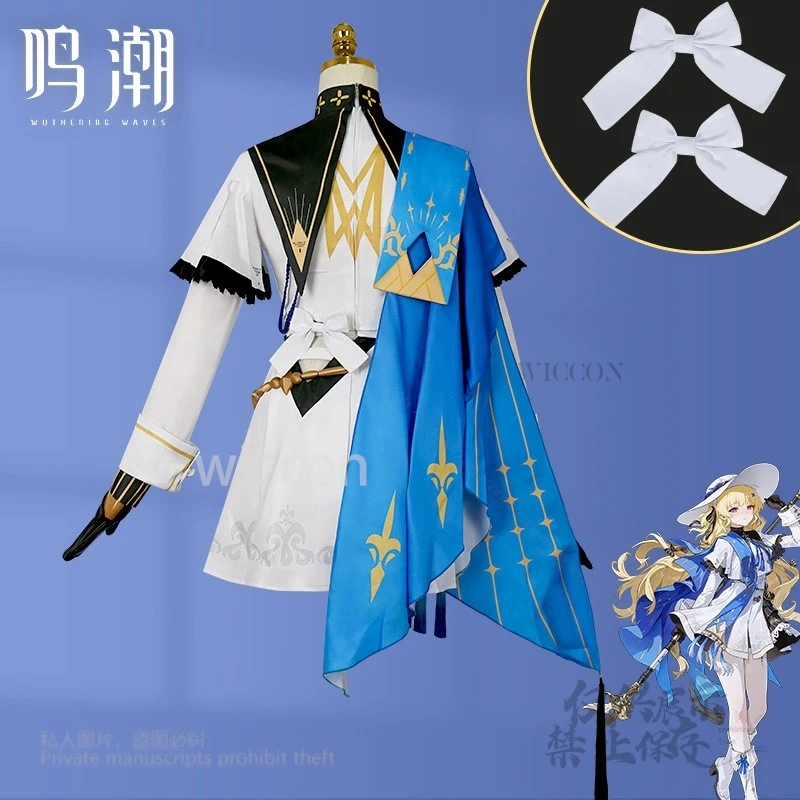 أنيمي لعبة Wuthering موجات فيبي تأثيري حلي وتتسابق قبعة شعر مستعار أصفر الفتيات النساء هالوين حفلة تنكرية كوس مخصصة