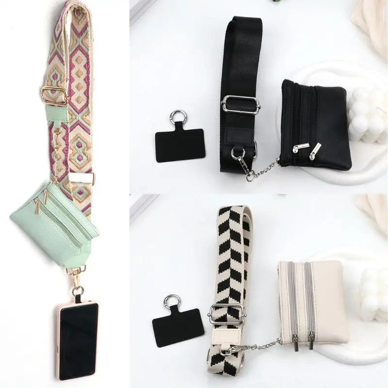 Adjustable Phone Strap With Zippered Pouch Colorful Clip And Go Strap For Phone With Wallet Crossbody Phone Strap For Women