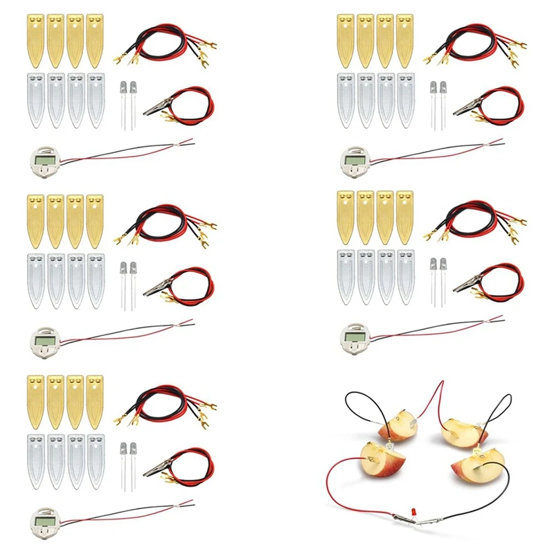 Fruit Battery Science Experiment Kit for Home Teaching Toy, Lemon Potato Battery Physics Teaching Experiment 6 Sets-A49I
