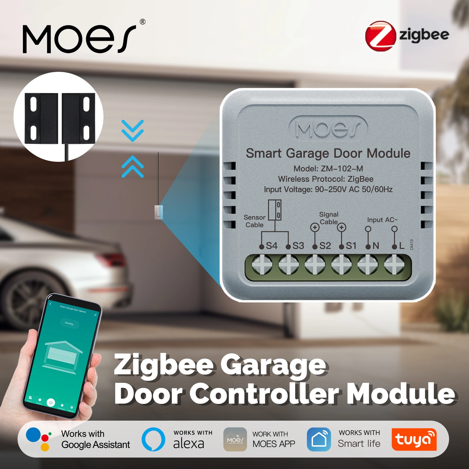 

Модуль контроллера гаражных ворот MOES Zigbee, работает с Tuya/Smart Life, голосовым управлением Alexa и Google Home, пультом дистанционного управления Smart App