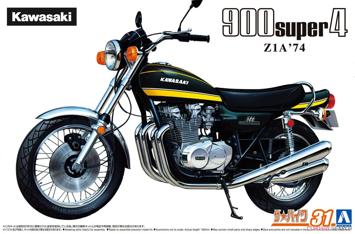 

Aoshima 06341, пластиковая сборная модель, масштаб 1/12 для Kawasaki Z1A 900 SUPER4 1974, коллекция для взрослых, комплект для сборки «сделай сам»