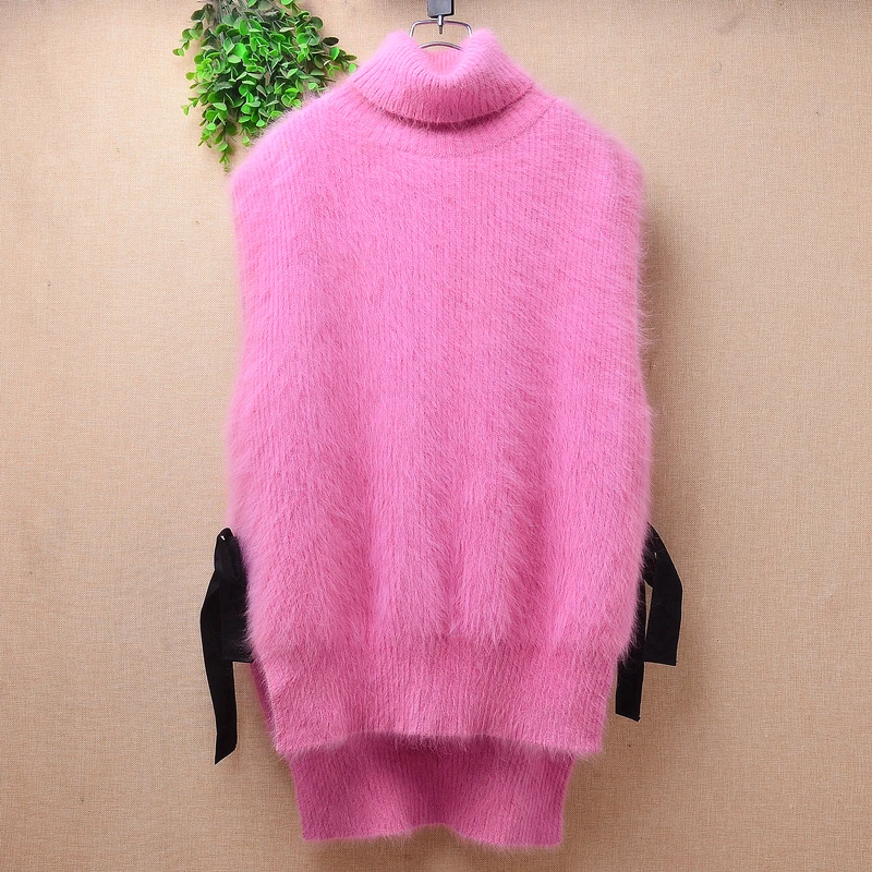 Elegant Fashion Ladies Women Fall Winter Clothing Hairy Plush Mink Cashmere Knitted Sleeveless Angora Fur Vest Waistcoat Sweater