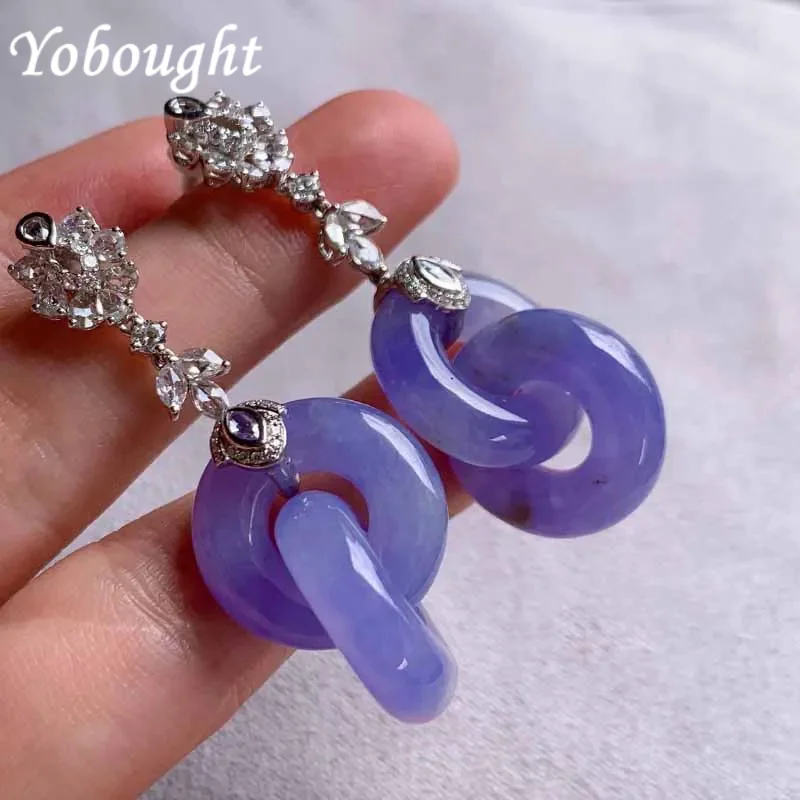 Natural Hetian Jade Romantic Violet Interlocking Earrings For Women Classic Ancient Rhyme Engagement Wedding Silver Jewelryy