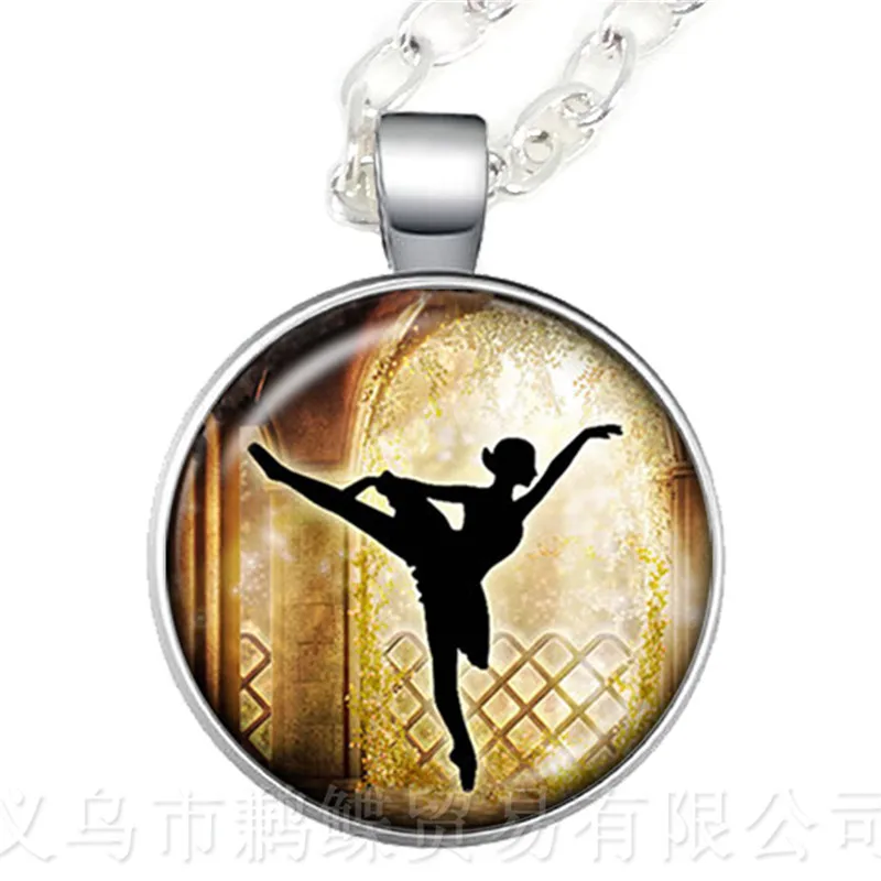 Ballerina Silhouette Glass Dome Necklace Dancing Ballerina Charm Pendant Sweater chain For Friedns Wonderful Gift