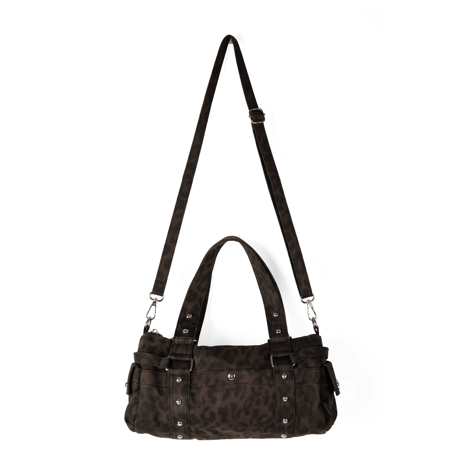 

Fashion leopard rivet motorcycle handbag barrel shaped Pillow Casual Messenger Bags for female Shoulder Bag ladies Large totes