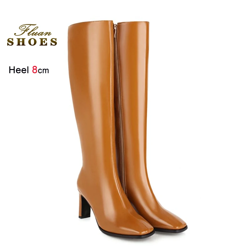 

8CM Thick Heels Europe and America New Elegant Long Boots For Woman Side Zipper Autumn Winter Knight Shoes Knee High Women Boots