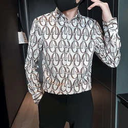 Brand Letter Printed Shirts Men Slim Fit Long Sleeve Casual Shirts High-quality Business Social Streetwear Shirt Men Clothing