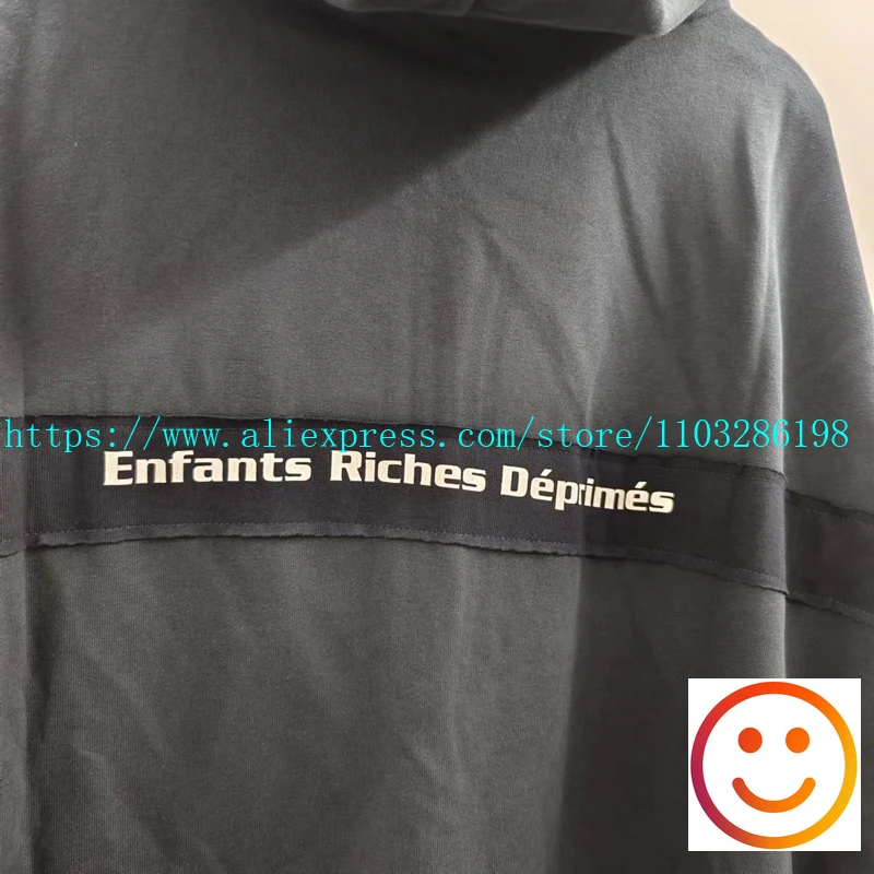 Sudadera con capucha de retales para hombre y mujer, chaqueta holgada con cremallera, letras azules agrietadas, logotipo ERD