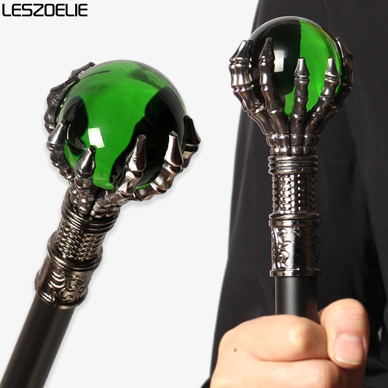 93 سنتيمتر مخالب التنين الفضي عصا للمشي الزمرد الأخضر كريستال الكرة هالوين حفلة ديكور قصب المألوف الرجال النساء #1