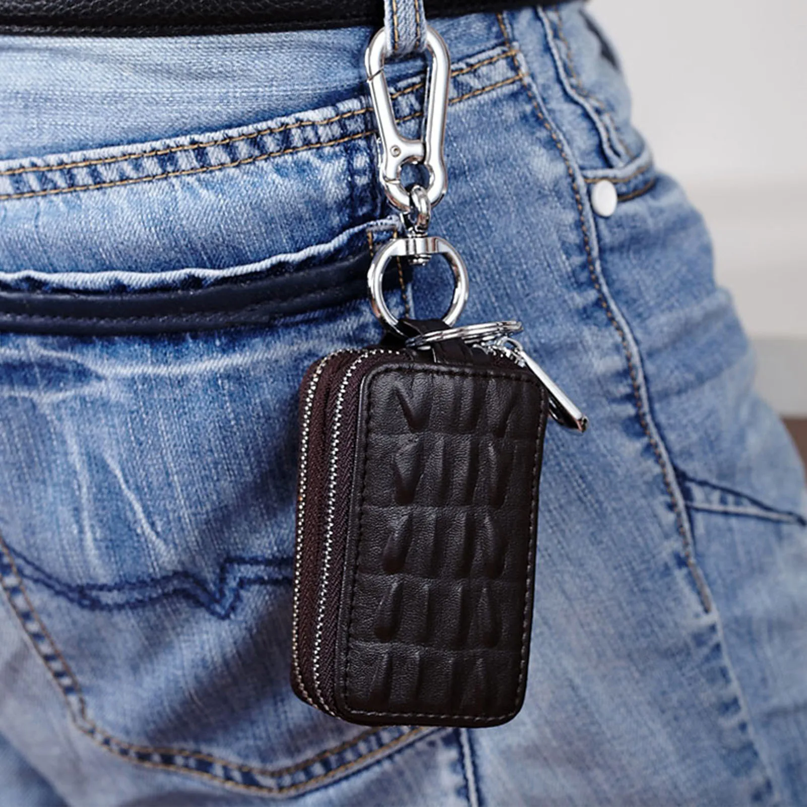 Portable Car Key Holder Bag Versatile Textured Leather Keychain Money Bag n Women Teenage Mini Wallet