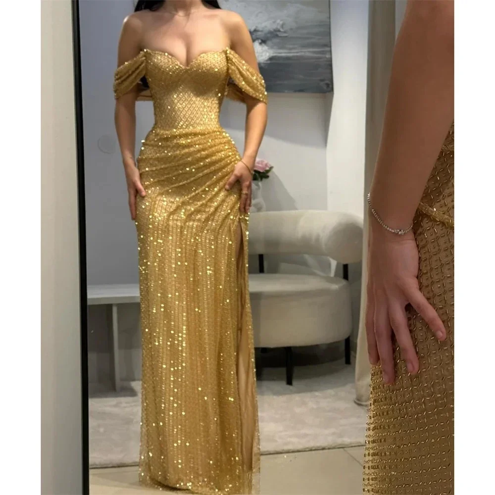 

Luxury Sequins Sweetheart Neck Mermaid Prom Dress Side Split Sleeveless Floor-length Formal Evening Customized