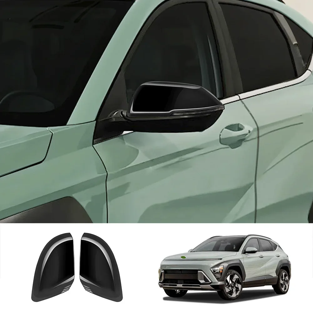 For Hyundai KONA 2024 2025 ABS Black Side Door Mirror Overlay Styling Rear view Mirror Cover Trim Car Accessories Styling