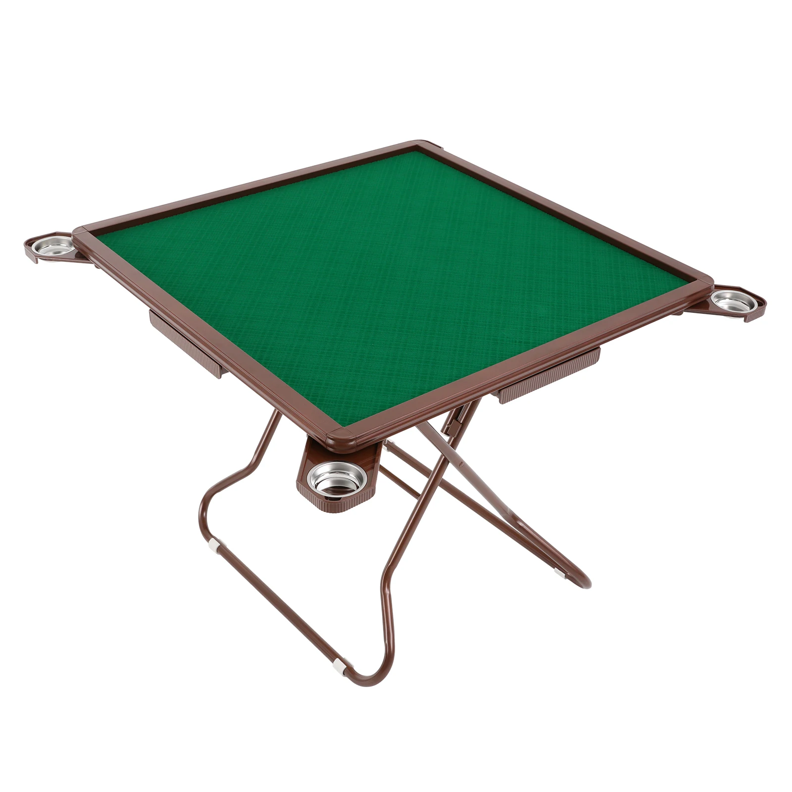 Foldable Square Mahjong Table Wood Board Velvet Desktop Q195 Plastic Steel Frame 150KG Load Noise Reduction Anti-slip Table Leg Rounded Safe Corners Built-in 4 Cup Holders & 4 Hidden Storage Drawers Raised Anti-slip Edge Portable for Family Party Indoor view 3