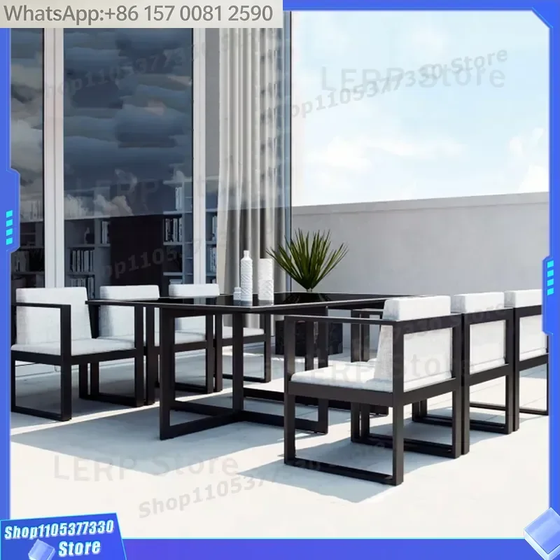 Waterproof Outdoor Furniture Aluminium Garden Dining Set Patio Conversation Set Metal 6 Armchairs With Table Hotel Bistro Set