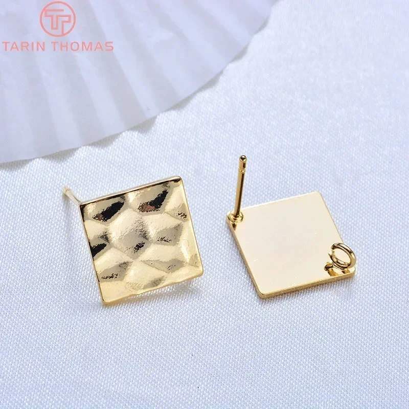 (2389)10PCS  Length 12MM 24k Gold Color Brass Square Stud Earrings High Quality Diy Jewelry Findings Accessories