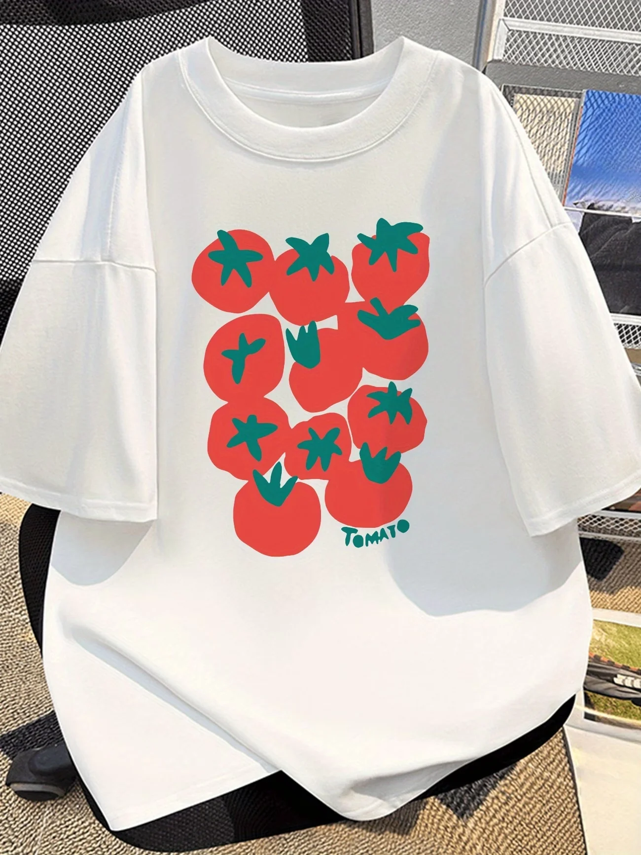 FUNNY TOMATO GRAPHIC T-SHIRT FRUIT PRINT TEE HUMOROUS FOOD ART CASUAL SHORT SLEEVE SUMMER LOOSE UNISEX STREETWEAR SHIRT