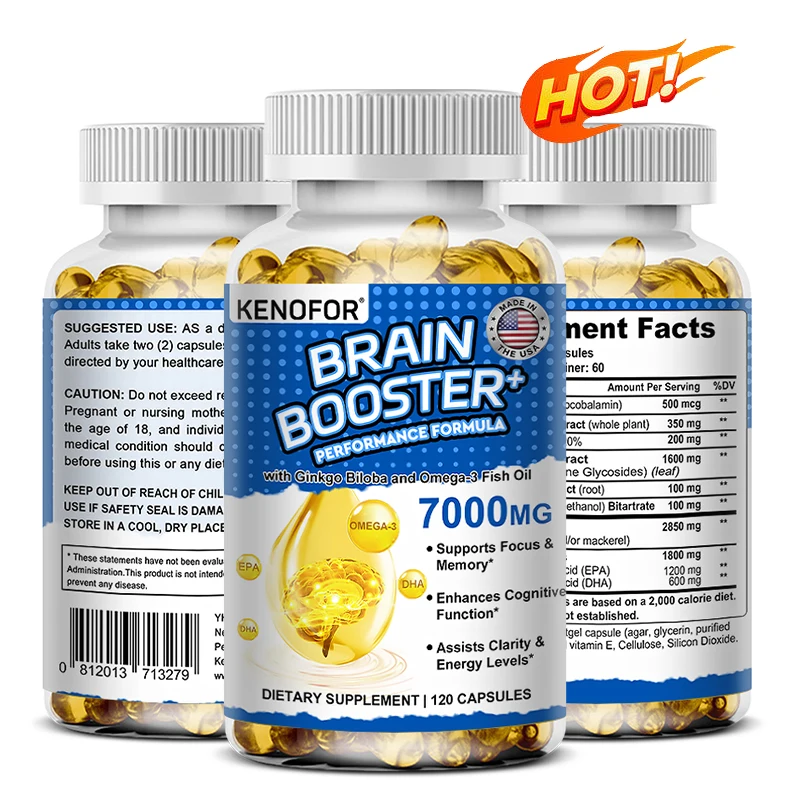 Brain Supplements for Memory & Focus, Nootropics Brain Support, Memory, Clarity, Energy - Vitamin B12, Ginkgo, Omega-3 Fish Oil