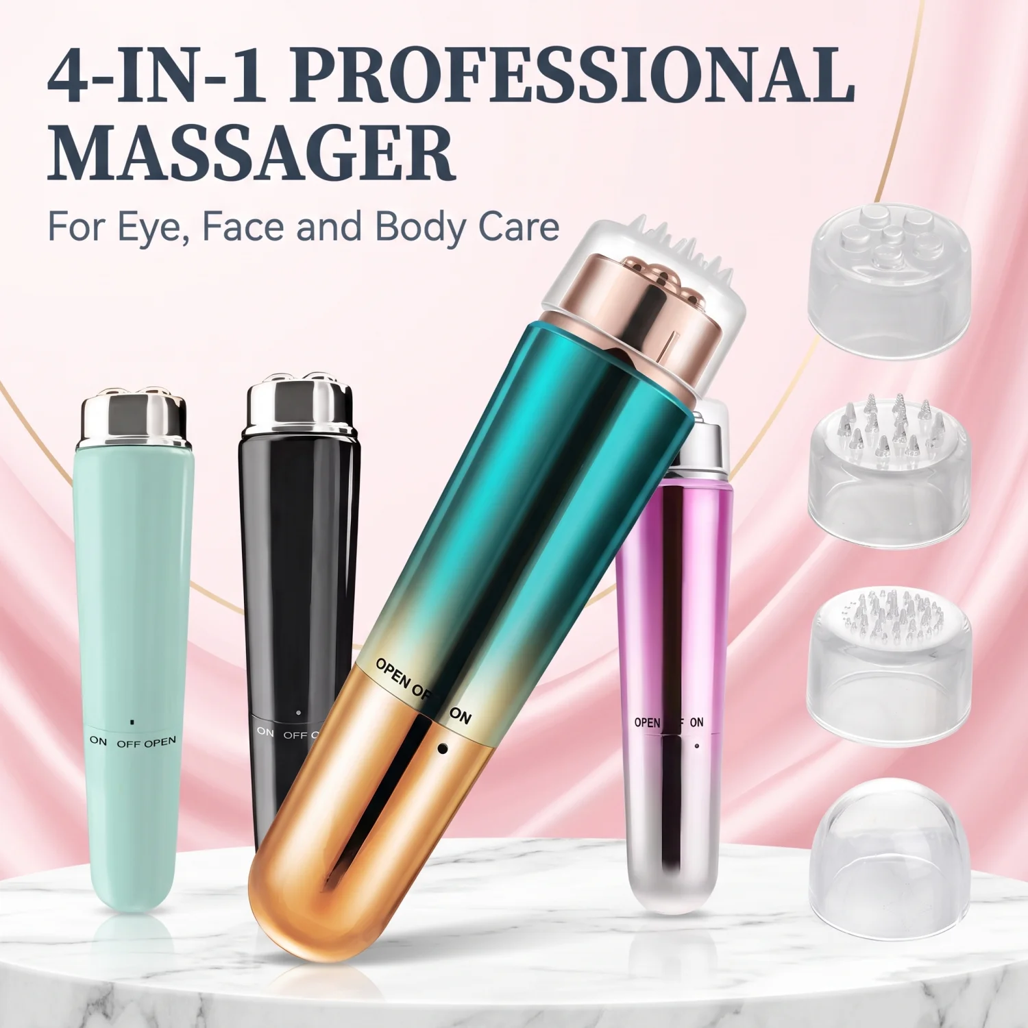 Mini Eye Massager – Electric Anti-Wrinkle & Anti-Aging Eye Massager for Dark Circles, with 4 Replaceable Heads