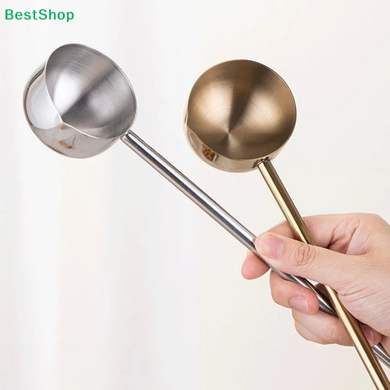 ♤Stainless Steel Hot Oil Spoon Long-handled Extended Handle Soup Spoon Small Size Mini Design Oil Pouring Spoon Kitchen Use