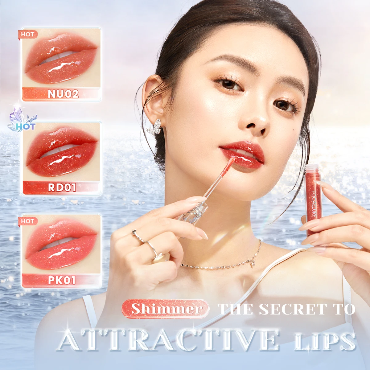 FOCALLURE Glitter Shimmer Liquid Lipstick Long-lasting Moisturizing Lip Glosses High Pigment Plumping Lip Glaze Makeup Cosmetics