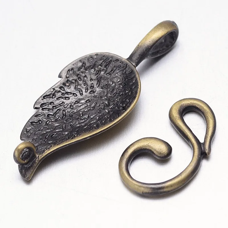 5Set Brass Leaf Hook Clasps For Leather Cord Bracelets Making Brushed Bronze Leaf:33x13x3mm Hook: 17x10x2mm Hole:1mm and 3x3mm