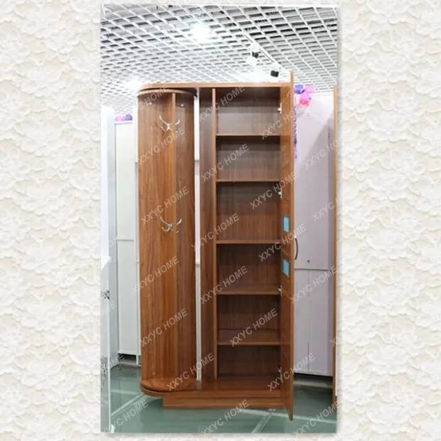 Teak-colored foyer floor-to-ceiling fitting mirror, coat cabinet, environmentally friendly paint-free rotating mirror