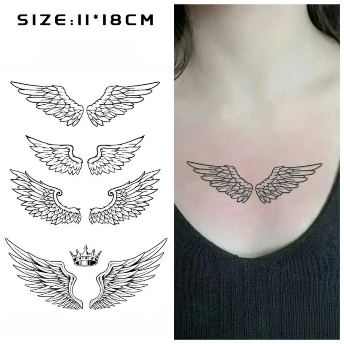 

Wings Crown chest Temporary Tattoos,Tattoo Stickers,Waterproof Long-Lasting 15 Days,Semi-Permanent Fake Tattoo,body art