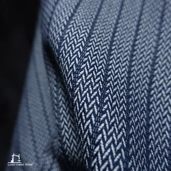 Blue yarn-dyed herringbone jacquard denim twill pattern washed DIY handmade cloth texture designer fabric