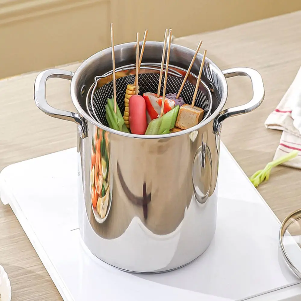 

Multifunctional 304 Stainless Steel Deep Fryer With Basket Deepened Tempura Fryer Visible Lid Oil Frying Pot French Fries