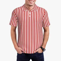 Vertical Red Striped Polo Shirts Male White Lines Print Casual Shirt Beach Collar T-Shirts Short Sleeve Graphic Oversize Clothes