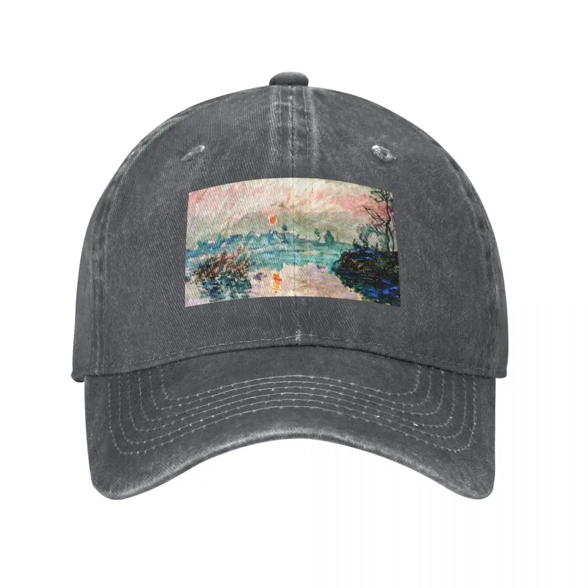 Claude Monet's 'Soleil couchant sur la Seine à Lavacourt' Baseball Cap funny hat Beach Vintage Mens Hats Women's