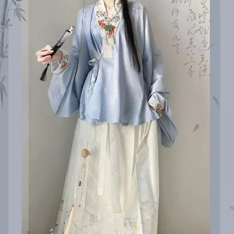

Hanfu Women's Guofeng Embroidered Turtleneck Short Shirt Horse Skirt Set Super Immortal Daily Ancient Clothing Hanfu Wholesale
