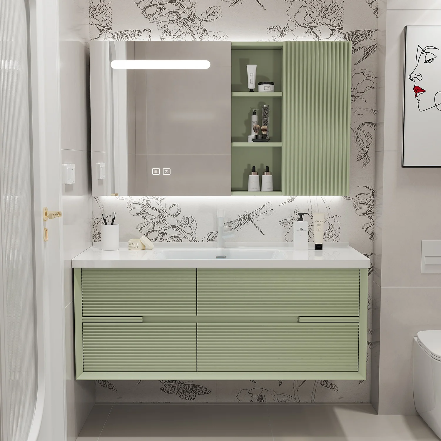 2026 Hotel Home Bathroom Luxury Furniture Modern White Solid Wood Design Bathroom Cabinet Mirror Cabinet Vanity Sets