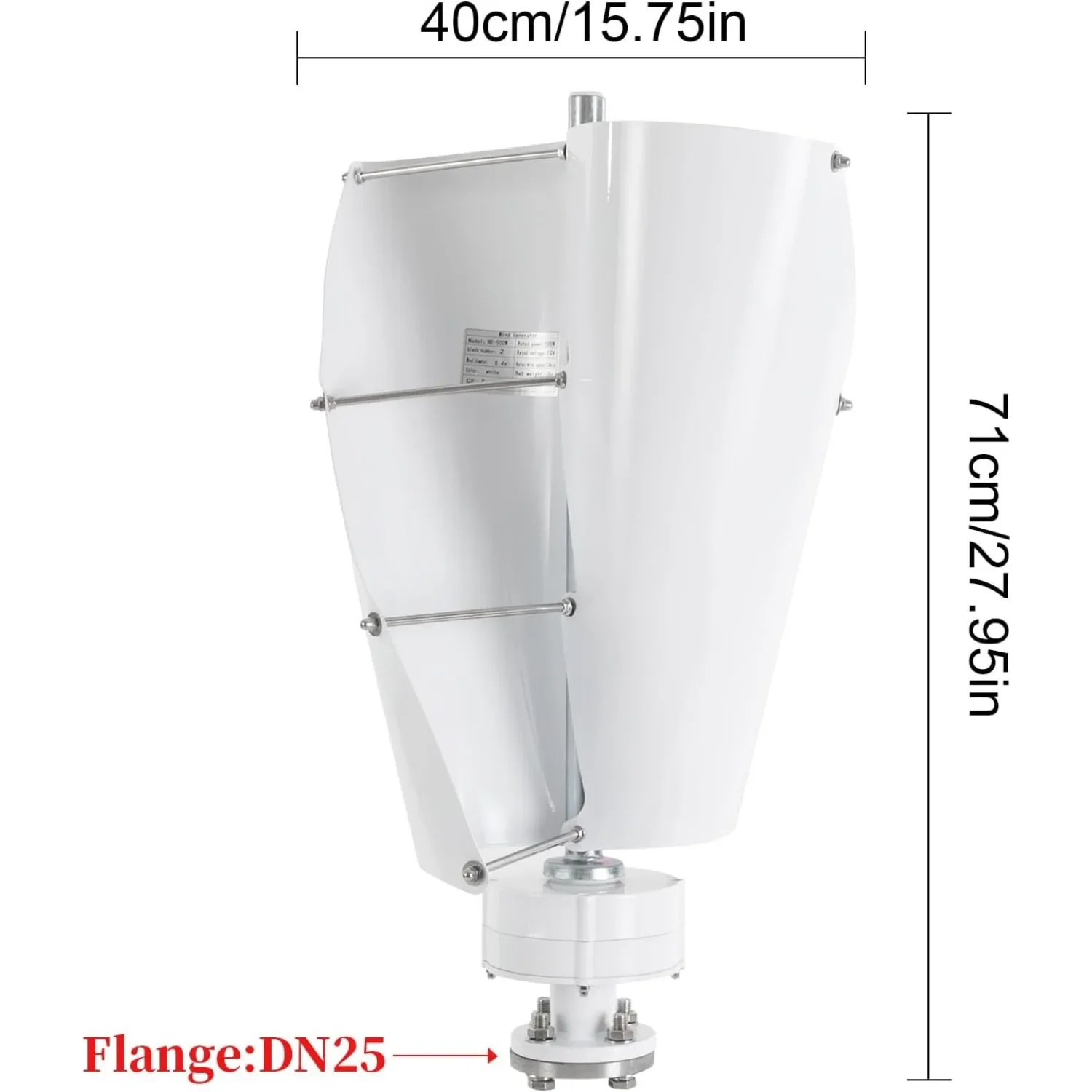500W Windgenerator, 42,65 ft/s Verticale As Windturbine, Permanente Magneet Rotor Windturbine voor Energieopwekking & Energievoorziening