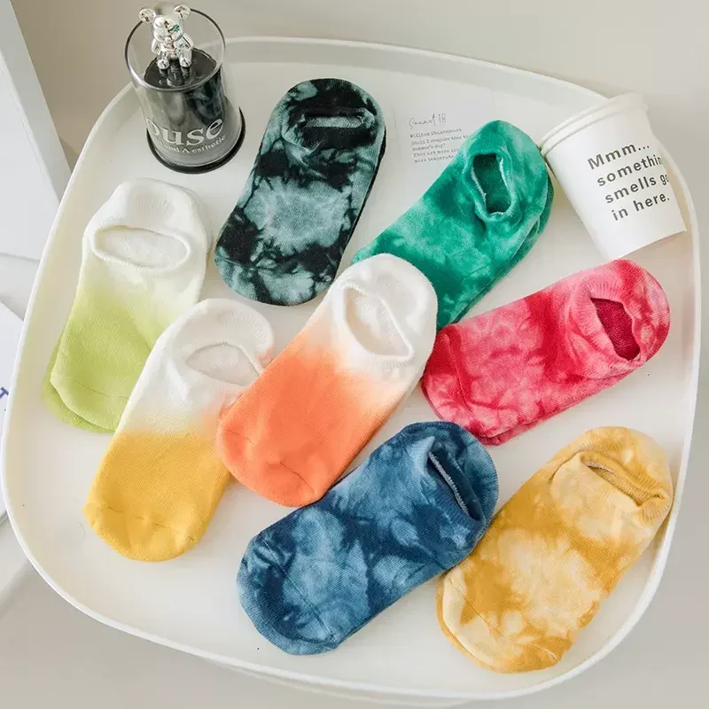 

Окрашенные в галстук носки для пилатеса и йоги, нескользящие домашние носки на силиконовой подошве, спортивные носки для танцев, мягкие хлопковые носки-лодочки с низким вырезом