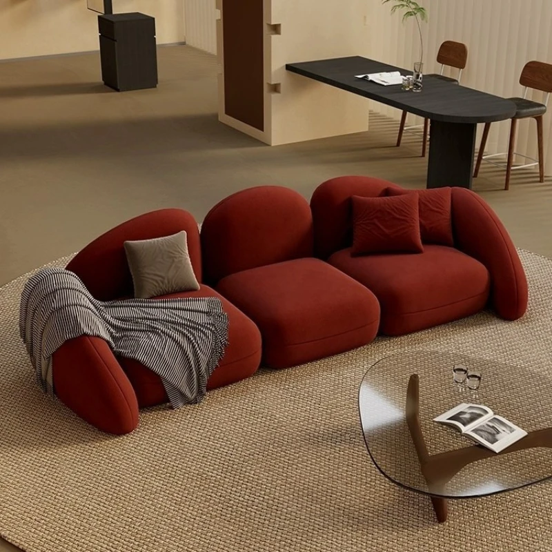 Special-shaped straight row sofa Burgundy hotel lobby office sitting area sofa chair
