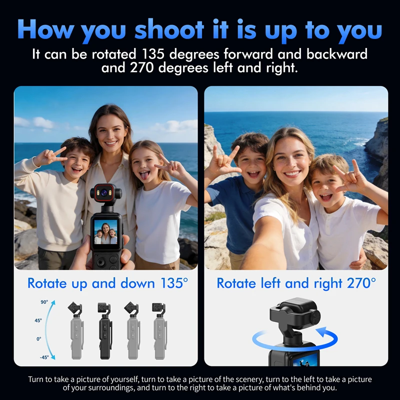 Mini 4K Pocket Action Camera 140° Wide Angle Lens WiFi Action Camera 1.54 Inch HD Screen Support Charging While Recording
