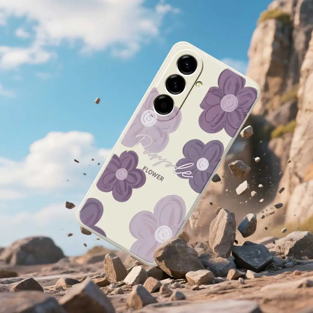 紫色の花柄スマホケース Samsung Galaxy A56 A32 A23 A22 5G A32 A23 4G A55 A54 A53 A52 A51 A35 A34 A31 A25 ソフトカバー