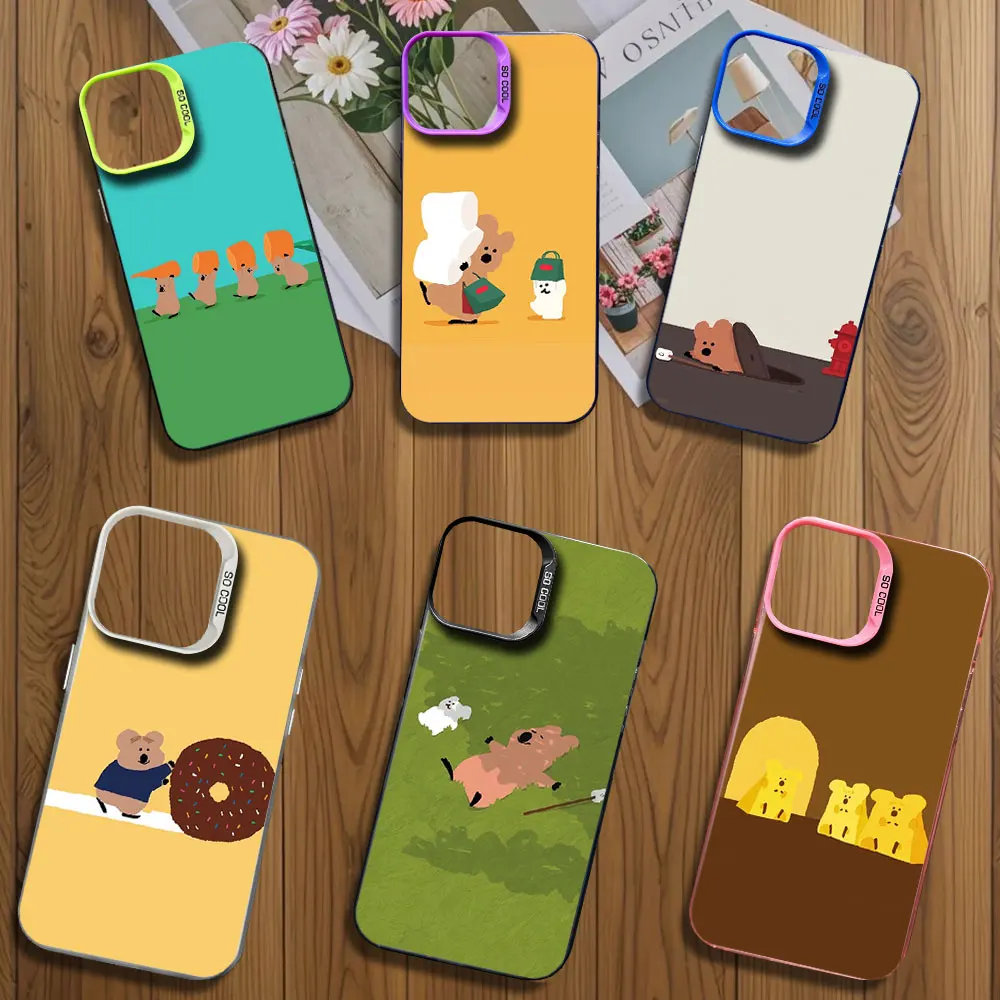 Cute D-Dinotaeng Bear Phone Case for iPhone 12 11 13 IMD 14 15 16 Max Pro Plus Laser Cover