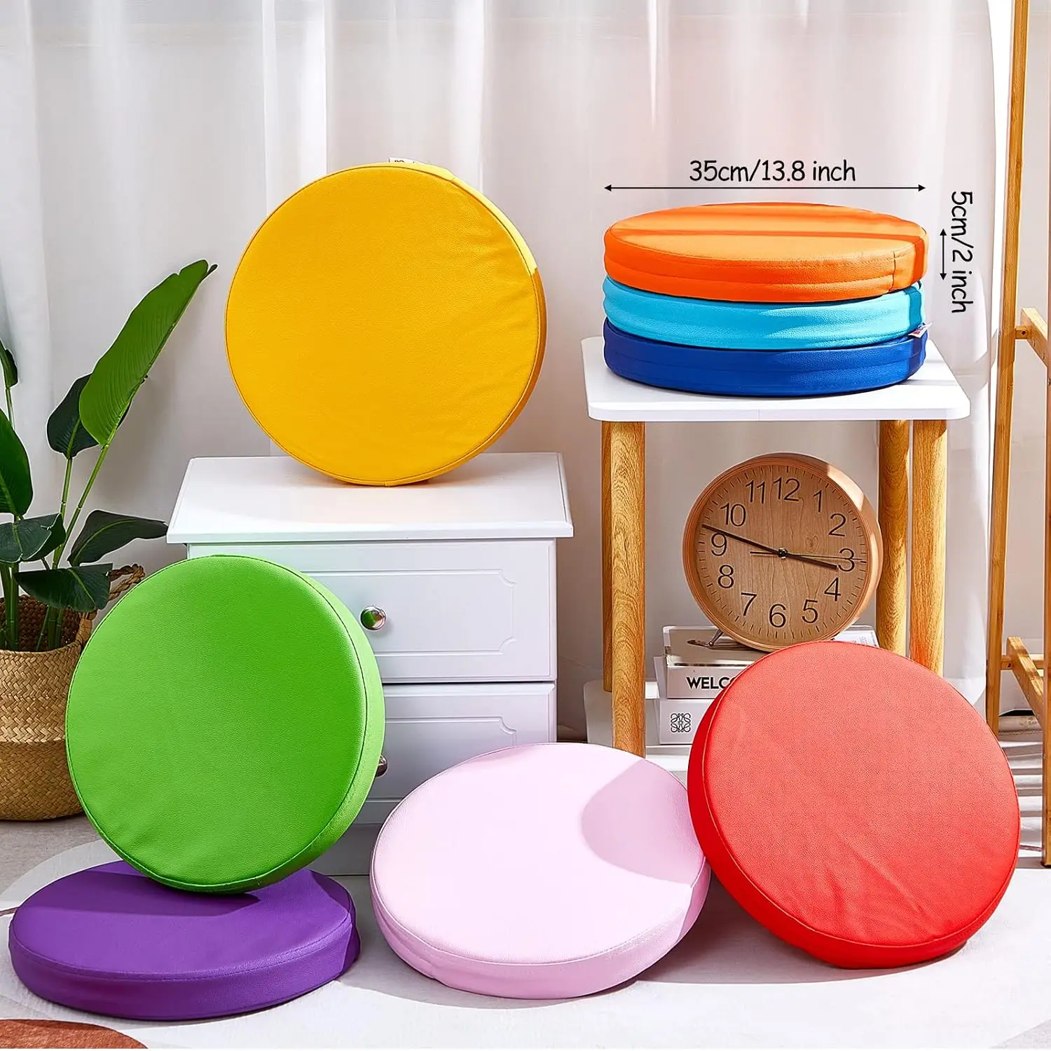 16 Pcs 14 Inch Round Floor Cushions, Soft Waterproof Leather Flexible Seating for Kids Classroom, Back to School Furniture for Preschool Kindergarten Elementary, 2'' Thick