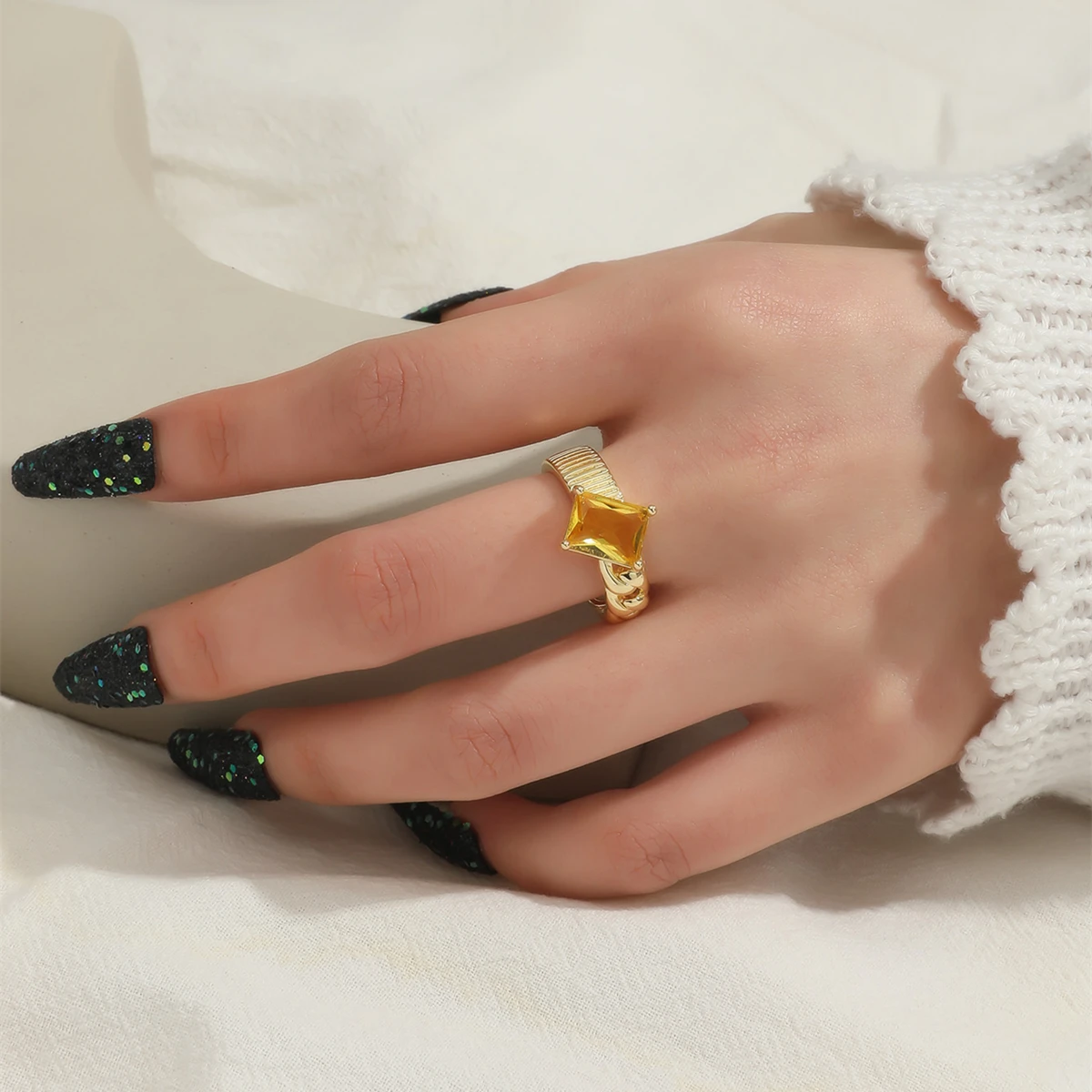  18KGP Rectangle CZ Adjustable Size Rings For Women Wedding Engagement Party Gifts image 4