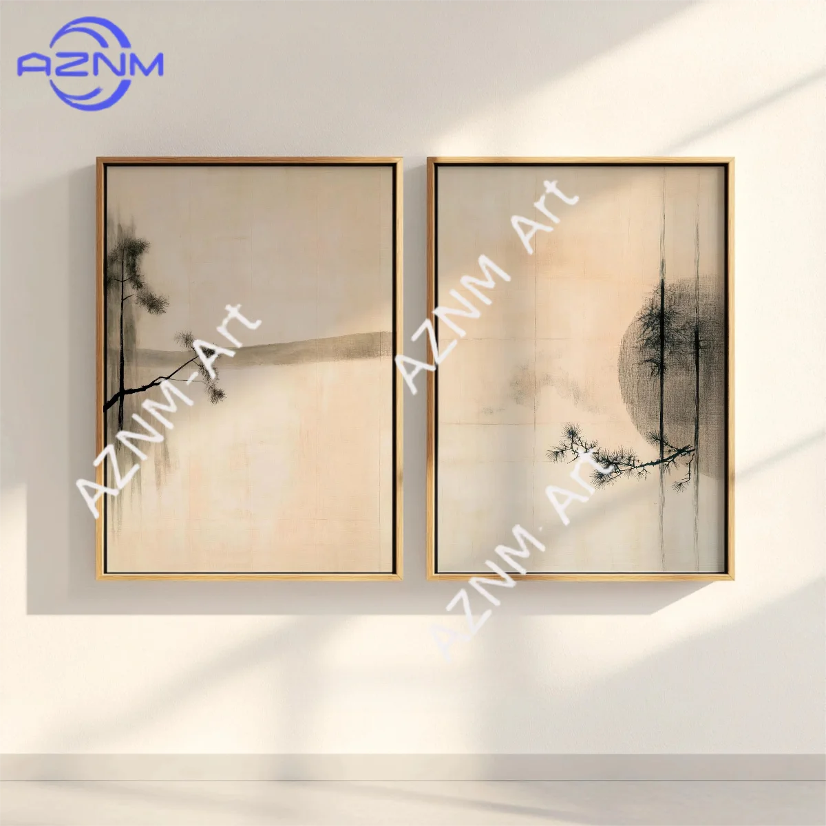 1/2-teiliges Set mit 2 minimalistischen Baumzweig-Drucken |    Wandkunst |   Von der Natur inspirierte japanische Dekoration |   Neutrale Farbtöne Kunst