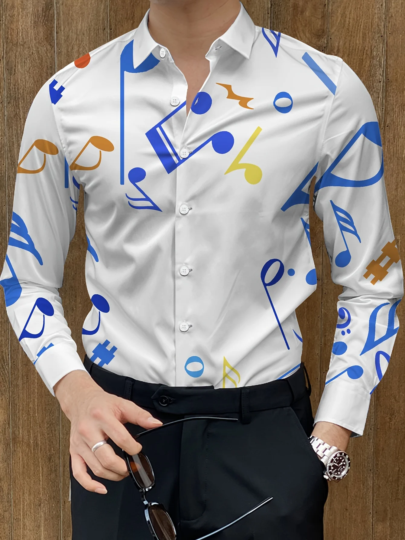 Men'S Stand Collar Long Sleeve Print Shirt with Colorful Square Pattern Geometric Elements Abstract Style 2025