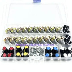 40PCS  Potentiometers WH148 Single 3pines Kit box switch 15MM  potenciometro B5K 10K 20K 50K 100K With 20PCS Knobs Set Shaft Nut