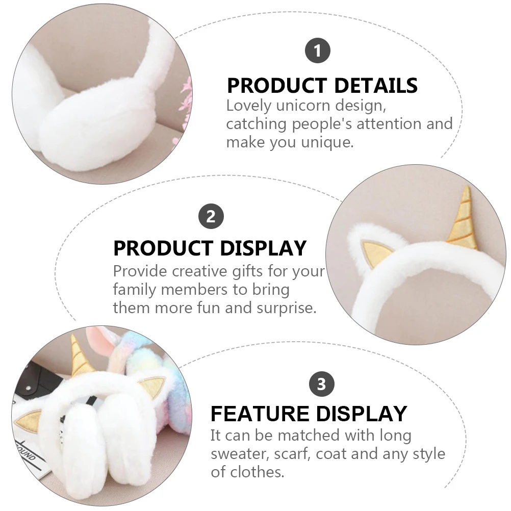 

1Pcs Winter Unicorn Earmuffs Warm Ear Muff Delicate Cartoon Design Catching Attention Gift Earmuffs Warm Ear Warmer