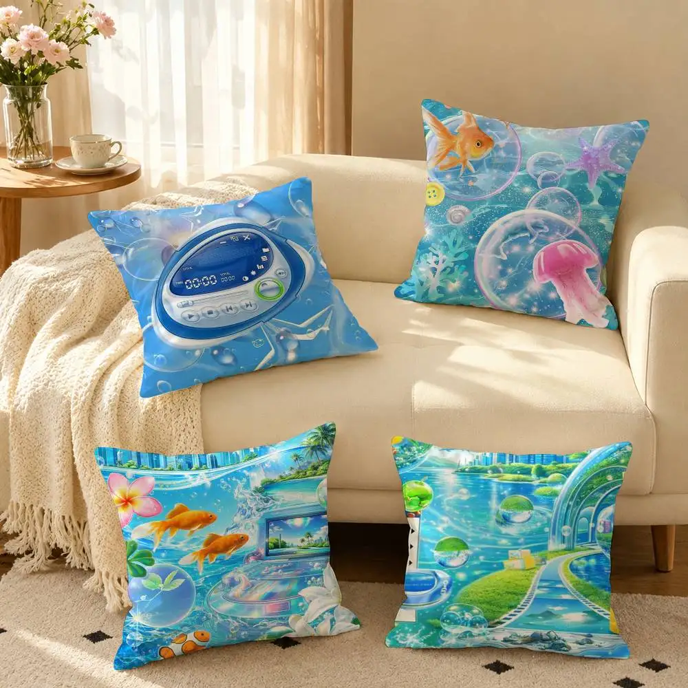 Frutiger Aero Aqua Nostalgia  Pillow Case Square Double-Sided Sofa Cushion Cover Bedroom Bedside Pillow