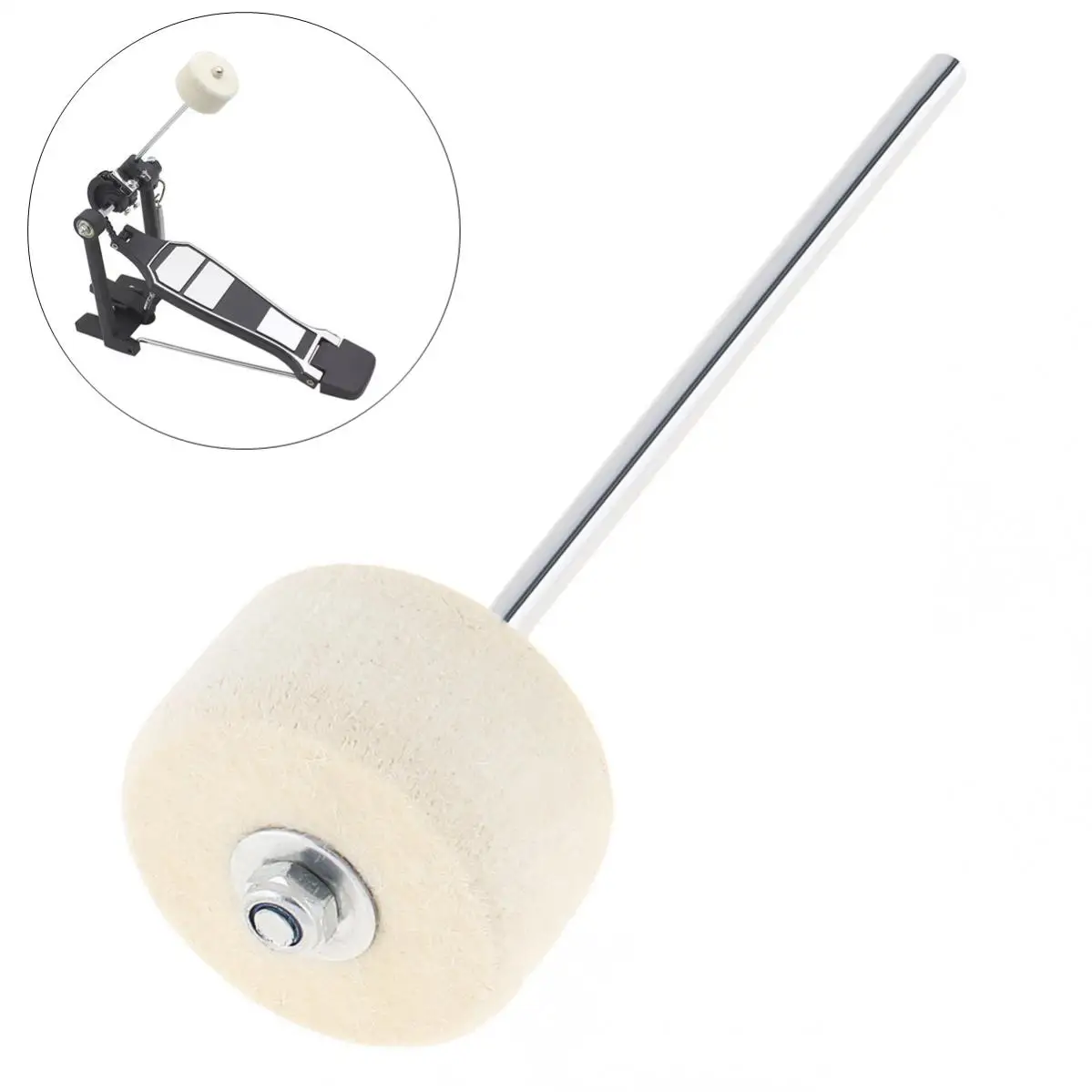 Stainless Steel Shaft White Felt Bass Drum Beater for Kick Drum Pedal, lightweight Drum Foot Pedal Beater