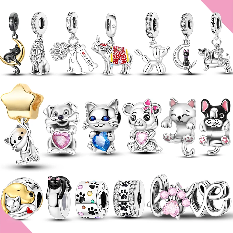 

Animals Charms Cat Dog Cute Beads Fit Original Bracelets For Woman 925 Silver Pendants Jewelry DIY